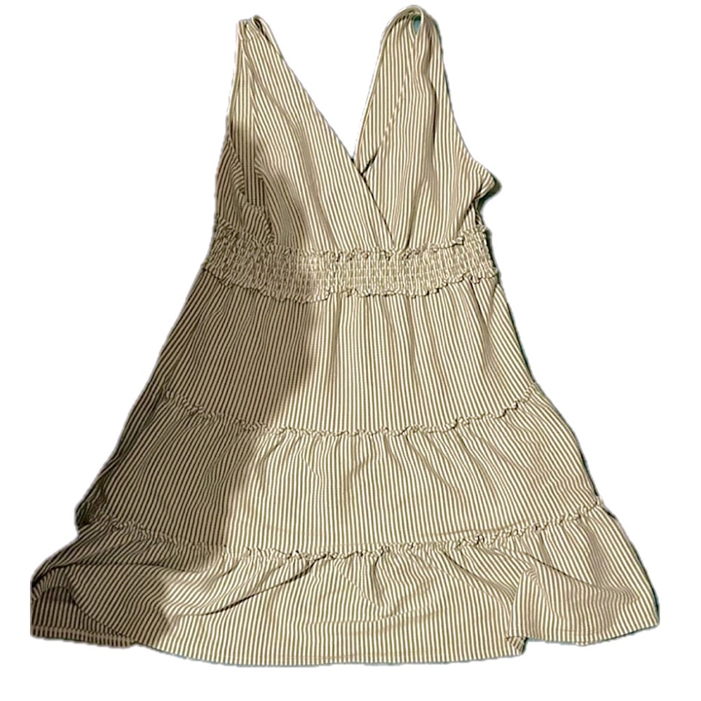 AE AERIE Sz L boho layering dress sleeveless. Mid-Length green/white stretchy!